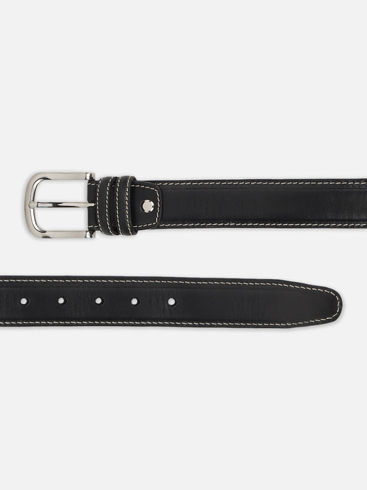 Classic Plain Leather Belt with Contrast Stitching