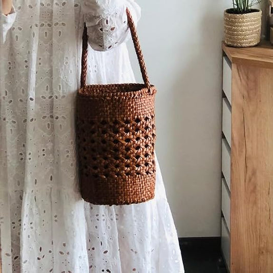 Cannage Pipe Bucket YOCO (Y99880CPB) Small Tote Bag in Hand-Woven Leather