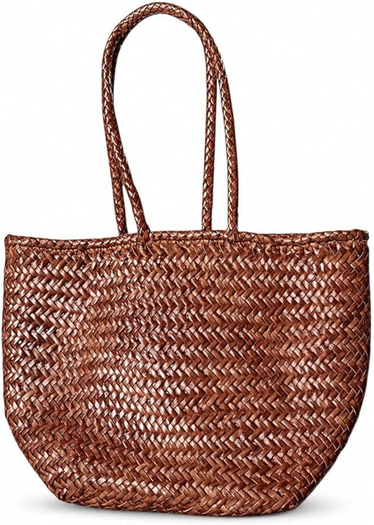 YOCO Small Yugrace Handwoven Genuine Leather Tote Bag for Women, Woven Shoulder Handbag, Handmade Artisan, Durable Travel Bag