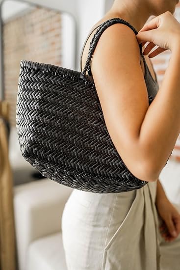 YOCO Small Triple Jump Handwoven Genuine Leather Tote Bag for Women, Woven Shoulder Handbag, Handmade Artisan Purse Y9988TJS