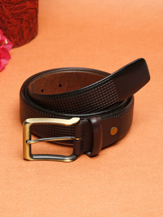 Square Grid Embossed Crafted Leather Belt