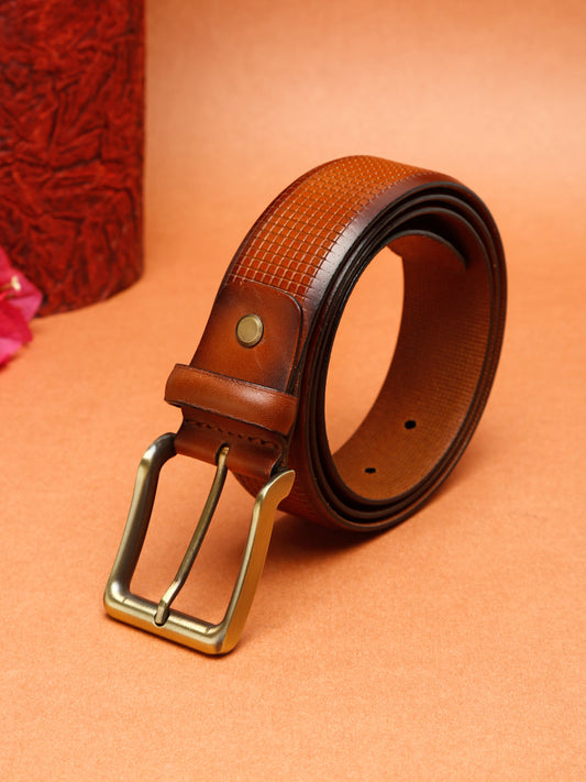 Square Grid Embossed Crafted Leather Belt