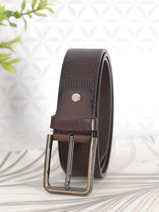 Braided-Look Embossed Leather Belt