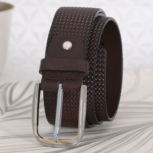 Basket Weave Embossed Leather Belt