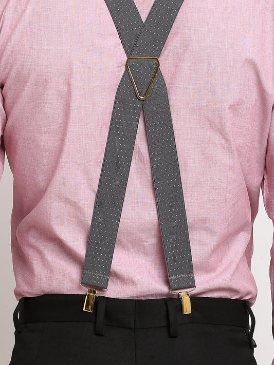 Grey Dotted Elastic Suspenders