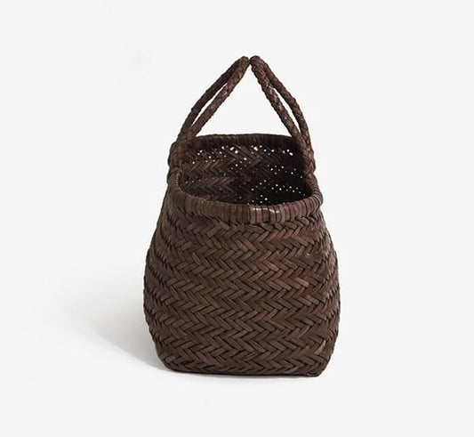 YOCO Small Triple Jump Handwoven Genuine Leather Tote Bag for Women, Woven Shoulder Handbag, Handmade Artisan Purse Y9988TJS