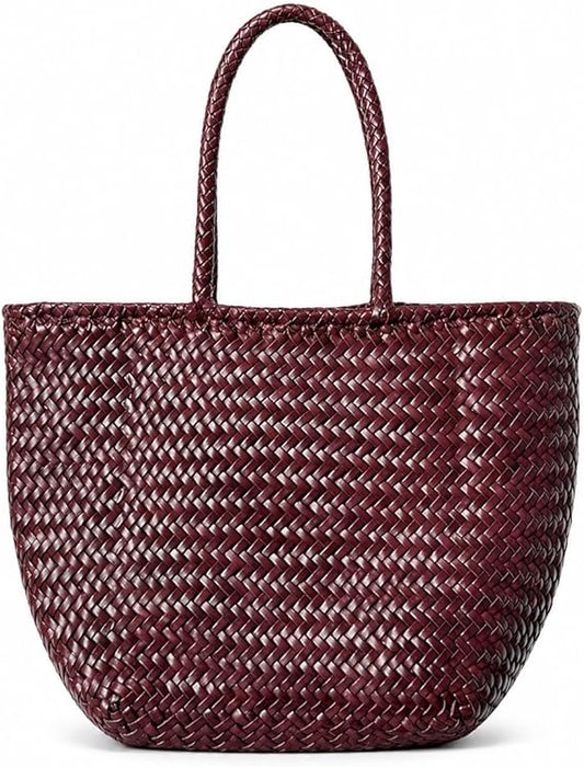 YOCO Small Yugrace Handwoven Genuine Leather Tote Bag for Women, Woven Shoulder Handbag, Handmade Artisan, Durable Travel Bag