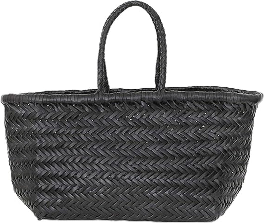 YOCO Small Triple Jump Handwoven Genuine Leather Tote Bag for Women, Woven Shoulder Handbag, Handmade Artisan Purse Y9988TJS