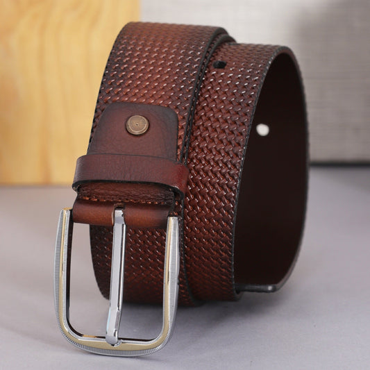 Basket Weave Embossed Leather Belt