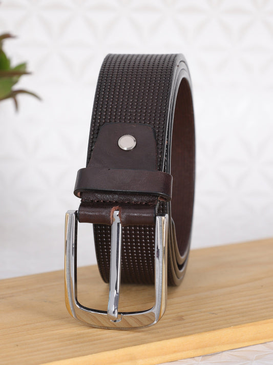 Micro Grid Texture Crafted Leather Belt