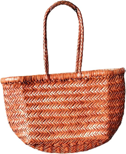 YOCO Small Triple Jump Handwoven Genuine Leather Tote Bag for Women, Woven Shoulder Handbag, Handmade Artisan Purse Y9988TJS