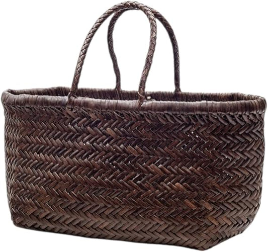 YOCO Small Triple Jump Handwoven Genuine Leather Tote Bag for Women, Woven Shoulder Handbag, Handmade Artisan Purse Y9988TJS