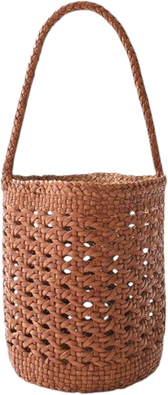 Cannage Pipe Bucket YOCO (Y99880CPB) Small Tote Bag in Hand-Woven Leather, Compact Luxury Style